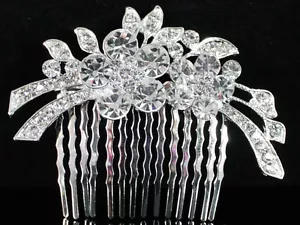 PEINE DE DOBLE FLOR TRANSPARENTE CRISTAL DE ESTRÁS PARA EL CABELLO BODA REGALO C1711 - Imagen 1 de 3