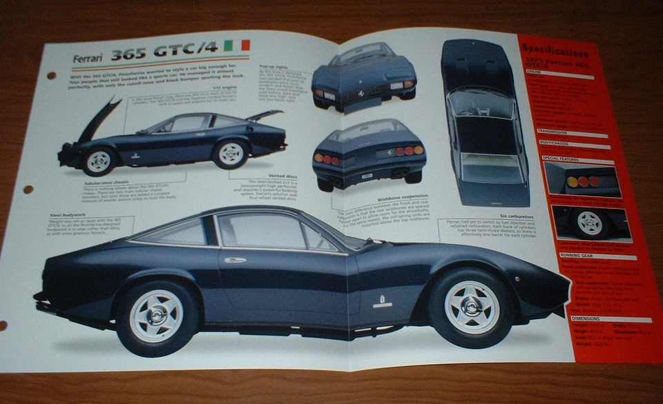 1971 Ferrari 365 GTC/4 Original Imp Brochure Specs Info Gtc4 71 70 1970 365GTC - Image 1 of 1