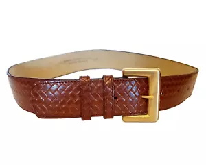 Brown Belt Genuine Bonded Leather Basketweave Look Nice Womens Size S 33" long - Picture 1 of 4