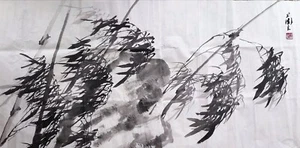 Oriental Chinese Water Colour Painting Hanging Scroll - Bamboo - Picture 1 of 1