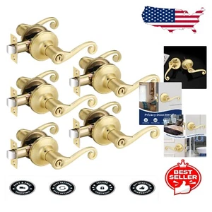 Contemporary 5 Pack Gold Door Handles - Durable Privacy Levers for Home Upgrades - Picture 1 of 10