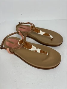 Sam Edelman Women’s  Tan Cow Print Fur T Strap Naomi Casual Sandals 7.5 - Picture 1 of 10