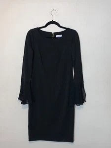 Calvin Klein Chiffon-Bell-Sleeve Sheath Dress in Black Size 8 - Picture 1 of 6