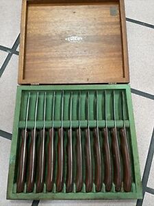 Vintage Cutco Steak Knives Set Of 12 Straight Edged w/ Wooden Presentation Box.