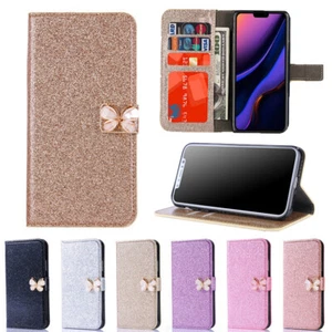 Glitter Leather Wallet Case Women Flip Cover for iPhone 16e/16/15/14/13/12/11/SE - Picture 1 of 18