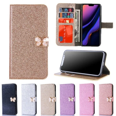 Glitter Leather Wallet Case Card Flip Cover for iPhone 17/16/15/14/13/12/11/SE 8 - Image 1 of 4