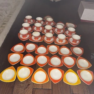 Large Lot Vintage MCM Mandarin Orange Tricorne by Salem Cup, Saucer, Desserts 47 - Picture 1 of 21