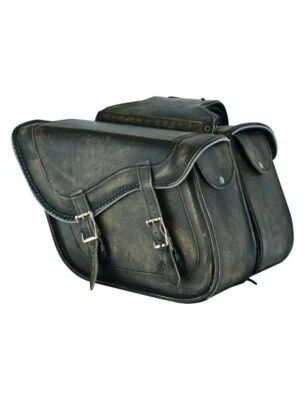 13" REAL LEATHER Distressed Black ZIP ZIP OFF Saddlebags For Harley Davidson - Image 1 of 4