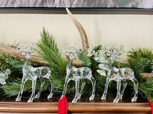 Set Of 3 Clear Acrylic Reindeer Christmas Decor Figurine Figurines - Picture 1 of 4