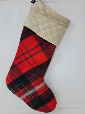 Ralph Lauren Tartan Plaid Cream Red Black Holiday Christmas Stocking Wool New  - Image 1 of 3