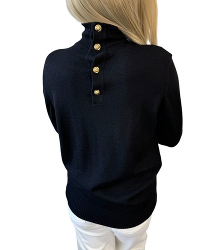 Maglione girocollo CHANEL vintage logo CC nero oro bottoni lana rankAB+