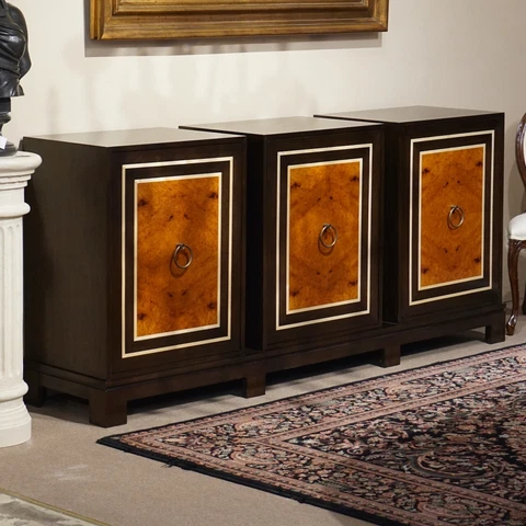 Beautiful Mahogany Deco Sideboard Server Buffett Pin Strip inlay Brass Handles Cover