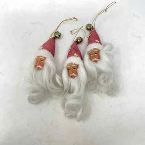 Set 3 Ornamenti Albero di Natale Testa di Babbo Natale in Velluto Rosa Blush - Foto 1 di 4