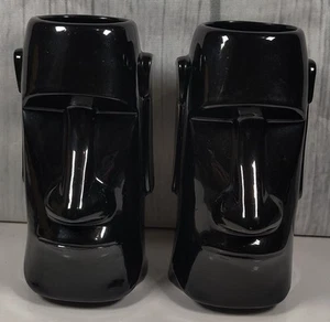 2 Moai Tiki Mugs The Islands Restaurant Phoenix, Arizona - Black Gloss - Rare - Picture 1 of 9