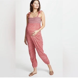 Hatch Jojo Maternity Smocked Jumpsuit in Ruby Wildflower Red Size 1 - Picture 1 of 6