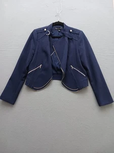 White House Black Market Women's Jacket Size 14 Navy Moto Style - Picture 1 of 12