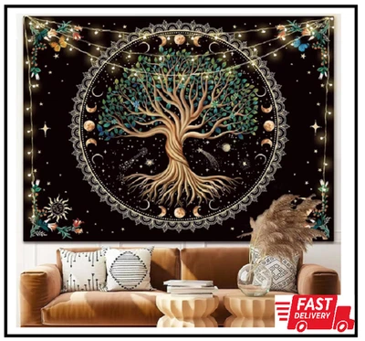 Tapiz Árbol de la Vida Fase Lunar Naturaleza Flor Planta Mariposa Tapices Boho M Foto 1 de 3