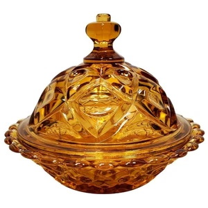 Viking Amber Glass Round Butter Dish Decorative Collectible Vtg Tableware - Picture 1 of 11