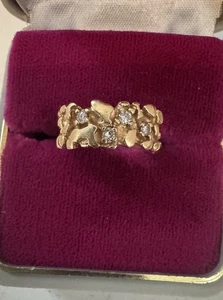 VINTAGE 1980er Jahre unmarkierter 10KT GELBGOLD NUGGET DIAMANT Pinky RING 3,7 gr. Größe 4 - Bild 1 von 19