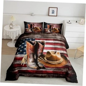 American Flag Western Decor Comforter Set for Kids Boys Girls King Multi 06 - Picture 1 of 7