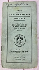 1928 Columbus OH Facts about Weights and Measurements Dept. Of Public Safety - Picture 1 of 16