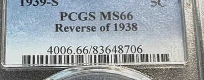 1939S Jefferson Nickel reverse of 1938 PCGS MS66 – Brilliant - almost full steps - Image 1 of 4