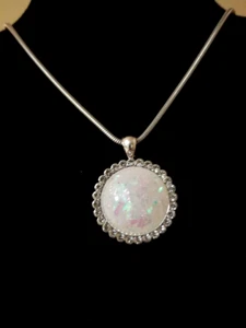 Fire Opal in White Resin 25mm with Stainless Steel Chain and EZ Magnetic Clasp - Picture 1 of 5