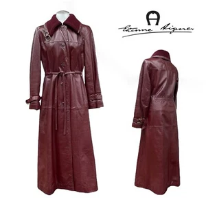 Trench-coat vintage années 70 ETIENNE AIGNER femme 14 long cuir ceinture OXBLOOD EVC - Photo 1/24