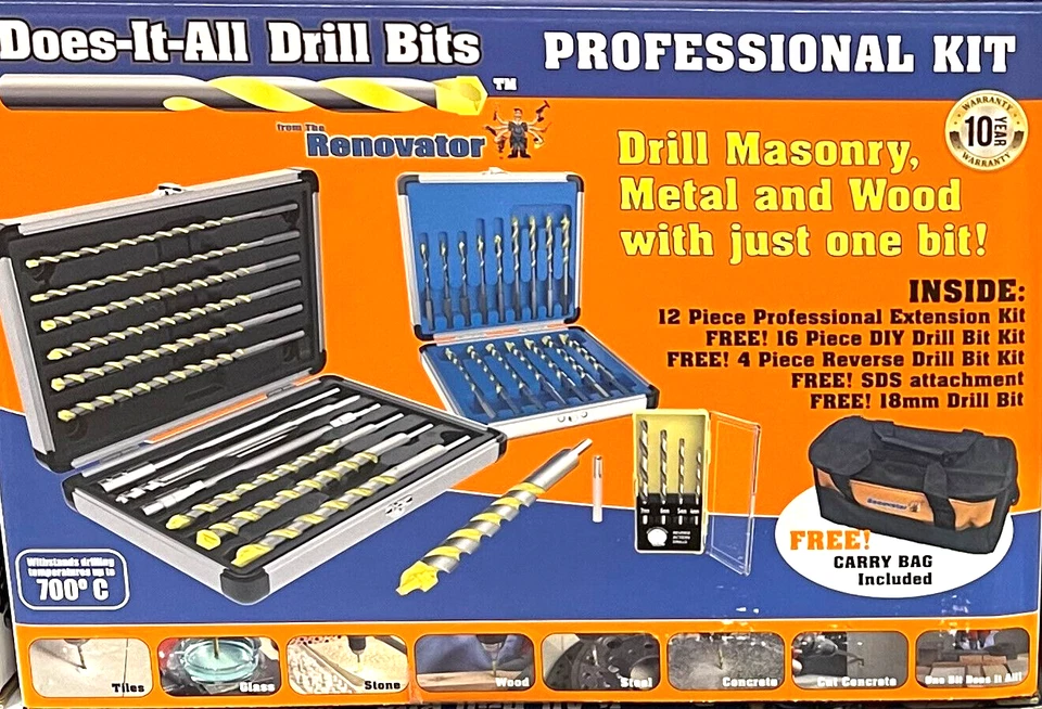 33Pcs Renovator Does-It-All Drill Bit Professional Masonry Metal Bits BrandNew