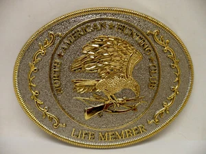 Vintage North American Hunting Club Life Member Belt Buckle Silver and Gold Tone - Picture 1 of 2