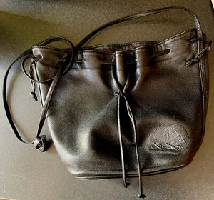 Carlos Falchi BLACK LEATHER DRAWSTRING BUCKET SHOULDER CROSSBODY BAG - VGUC - Picture 1 of 11