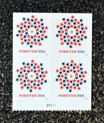 2016USA #5131 Forever Patriotic Spiral Plate Number Block of 4 From Booklet Mint - Image 1 of 2