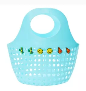 NWT 14" AQUA BLUE BASKET BEACH TOTE VINYL WITH 6 SHOE CROC CHARMS HOLDER - Picture 1 of 1