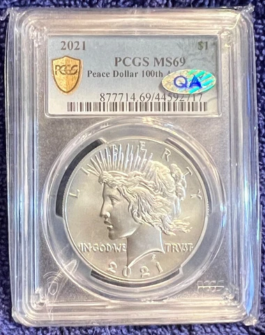 PCGS MS69 2021 Peace Dollar QA CHECK TRUE VIEW Photo 100th Anniversary Label ** Cover