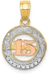 14k Two-tone Gold w/White Rhodium CZ 15 Pendant - Picture 1 of 4