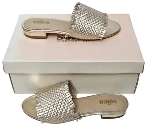 SOLEA Lily Comfort Fit Ladies Gold Leather Mules Sandals Slip On UK 4 MRRP £59 - Picture 1 of 9