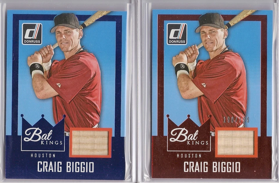 2016 DONRUSS CRAIG BIGGIO BAT KINGS 2 CARD LOT REGULAR AND RED #'d 199 - Image 1 of 1