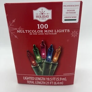New Holiday Time Multicolor 100 Mini Lights Green Wire 19.5 Ft Free Shipping! - Picture 1 of 2