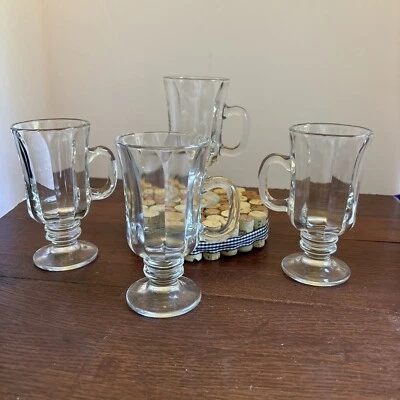 Винтажный ирландский кофейный набор Libbey Milan из 4 стеклянных кружек высотой 5,75 дюйма - Изображение 1 из 4