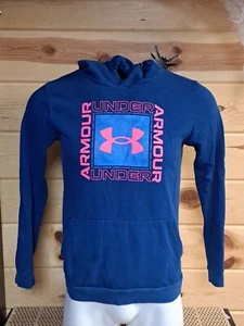 Under Armour Cold Gear Sweatshirt Hoodie Boys Youth Xl Blue Pink - Picture 1 of 4