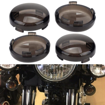 4PCS Motorcycle Smoked Turn Signal Light Flat Lens Covers For Harley Touring cvo - Image 1 of 4
