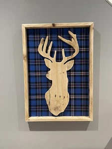 Arte de pared de cabeza de ciervo de madera mediana hecha a mano de Pallet Rangers FC Tartan - Imagen 1 de 6