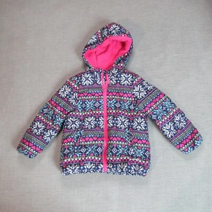 Carters Jacket Girls Sz 6 Blue Pink Fleece Lined Full Zip Fair Isle Coat Winter - Picture 1 of 11