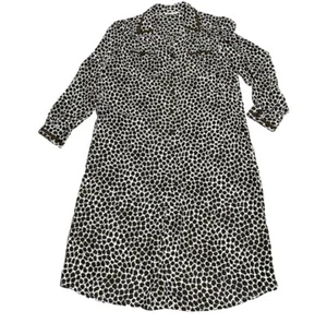 Vintage First Lady Brown Cream Leopard Dot Button Up Midi Shirt Dress Size 16 - Picture 1 of 3