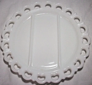 Anchor Hocking White Milk Glass Divided LACE EDGE Platter: EXC: NR - Picture 1 of 2