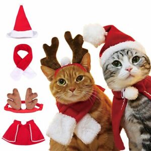 Cat Dog Kitten Puppy Christmas Costumes Cloak Hoop Hat Scarf Pet Xmas Outfit