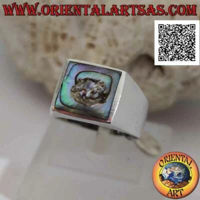 Anello in Argento 925‰ paua shell (abalone) quadrata a filo bordo su montatura l - Immagine 1 di 4