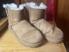 “UGG" CLASSIC MINI DOUBLE ZIP SUEDE SHEEPSKIN WOMENS BOOTS (CHESTNUT), SIZE 7 US