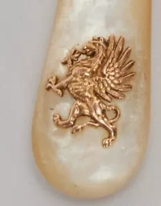 Antikes französisches Sterlingsilber 950 Mop Messer 18 Karat Gold heraldisches Wappen geflügelter Löwe - Bild 1 von 10