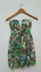 ANGEL BIBA Label Women Strapless Autumn Leaves Brown Green Cocktail Dress Size 8 - Picture 1 of 7